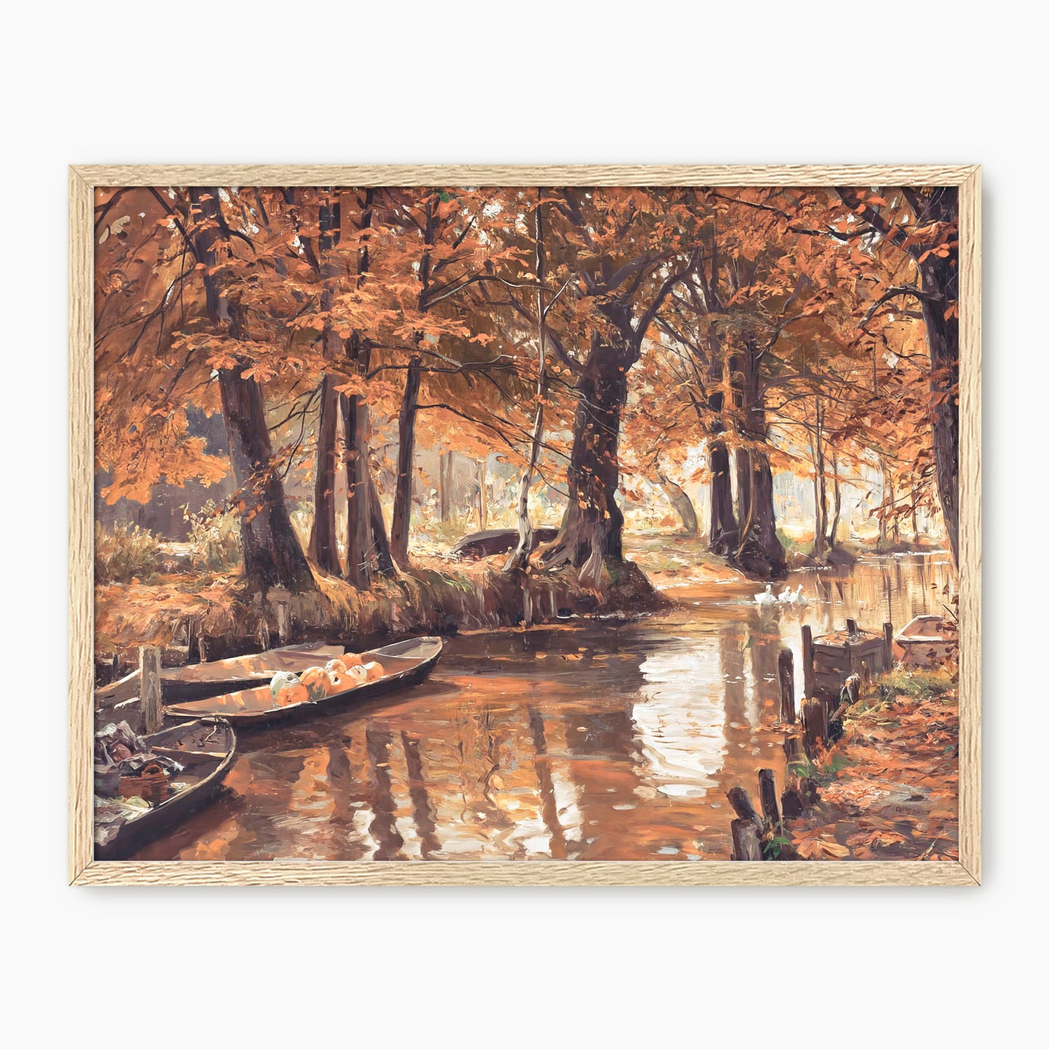 Walter Moras painting fall print, fall artwork with wood frame, fall wall art, fall forest, autumn trees, vintage style, rustic, fall painting, fall wall decor in burnt orange and light beige, Sage & Rose Prints