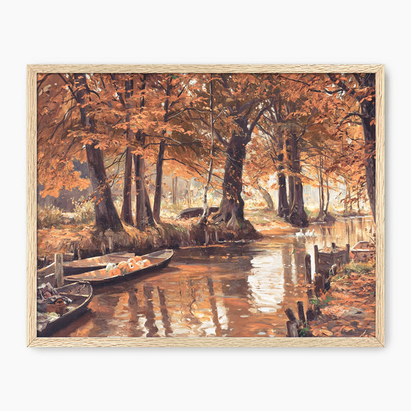 Walter Moras painting fall print, fall artwork with wood frame, fall wall art, fall forest, autumn trees, vintage style, rustic, fall painting, fall wall decor in burnt orange and light beige, Sage & Rose Prints
