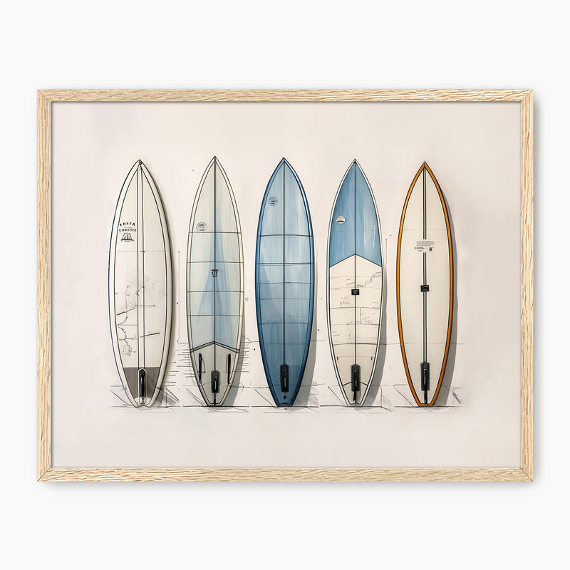 Surfboard Wall Art in Blues and Tans - Sage and Rose Prints