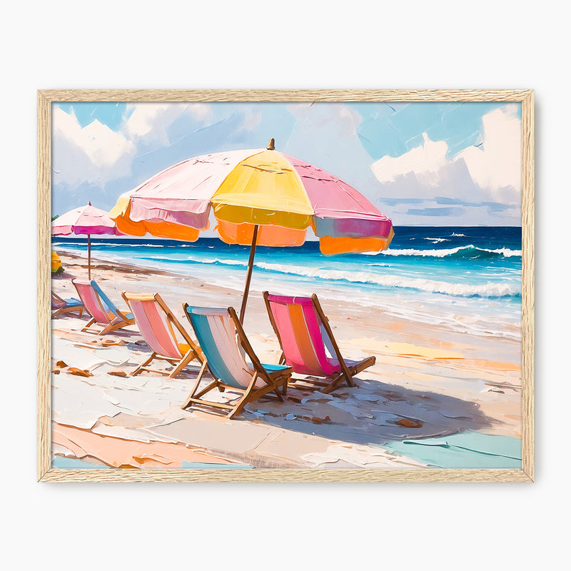 Bright Pink Beach Umbrellas and Chairs - Sage and Rose Prints