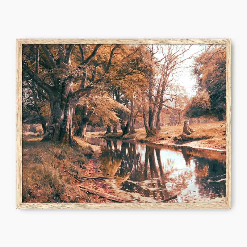 Peder Monsted fall print, fall artwork with wood frame, fall wall art, pumpkin fall oil painting, fall wall decor in burnt orange and light beige, Sage & Rose Prints