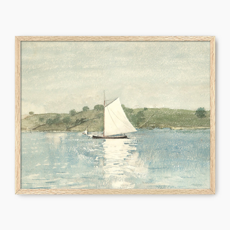 Sage and Light Blue Coastal Sailboat Print - Sage and Rose Prints