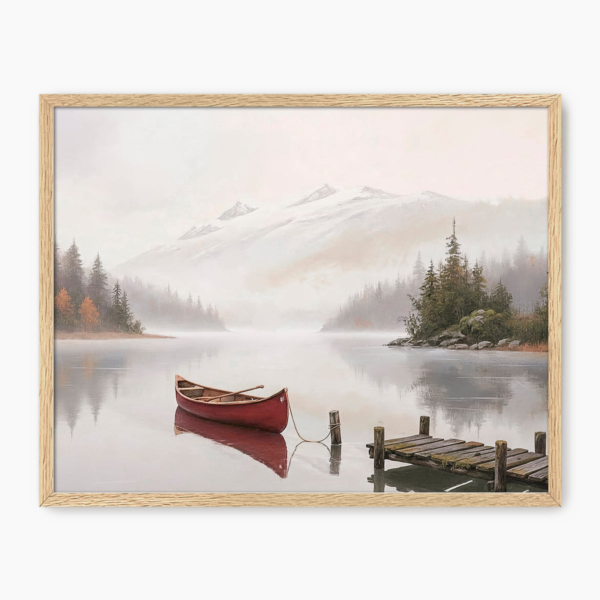 AK-32-Canoe on a misty lake watercolor - Sage and Rose Prints