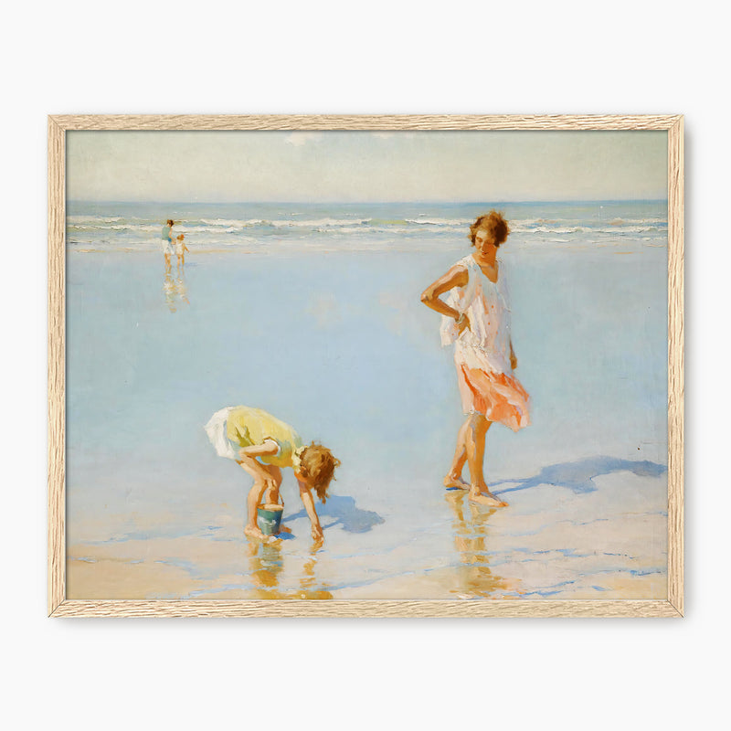 Woman and Child on the Beach - Sage and Rose Prints