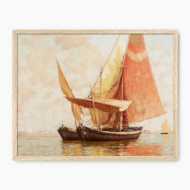 Vintage Amber Sailboat Painting Print - Sage and Rose Prints