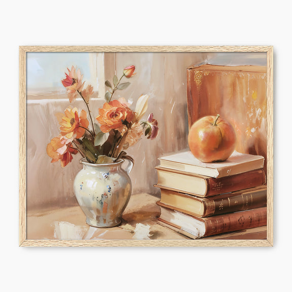 Rustic Fall Bouquet with Books Art Print - Sage and Rose Prints