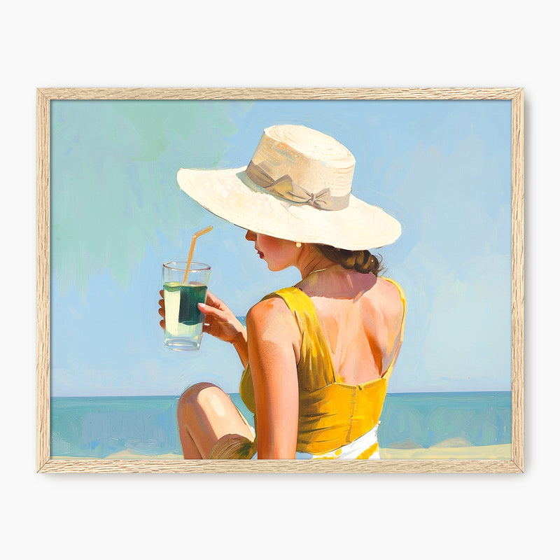 Sunhat and Blue Sky Beach Art - Sage and Rose Prints
