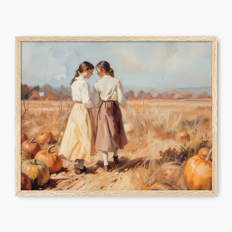 Fall Landscape with Girls in a Field - Sage and Rose Prints