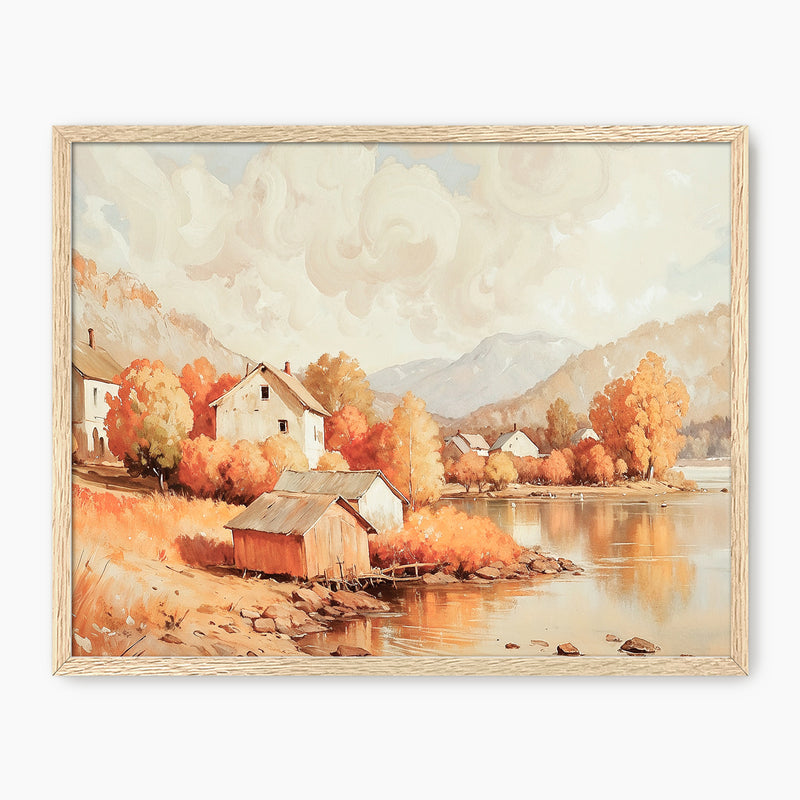 Lake House in Fall Watercolor Print - Sage and Rose Prints