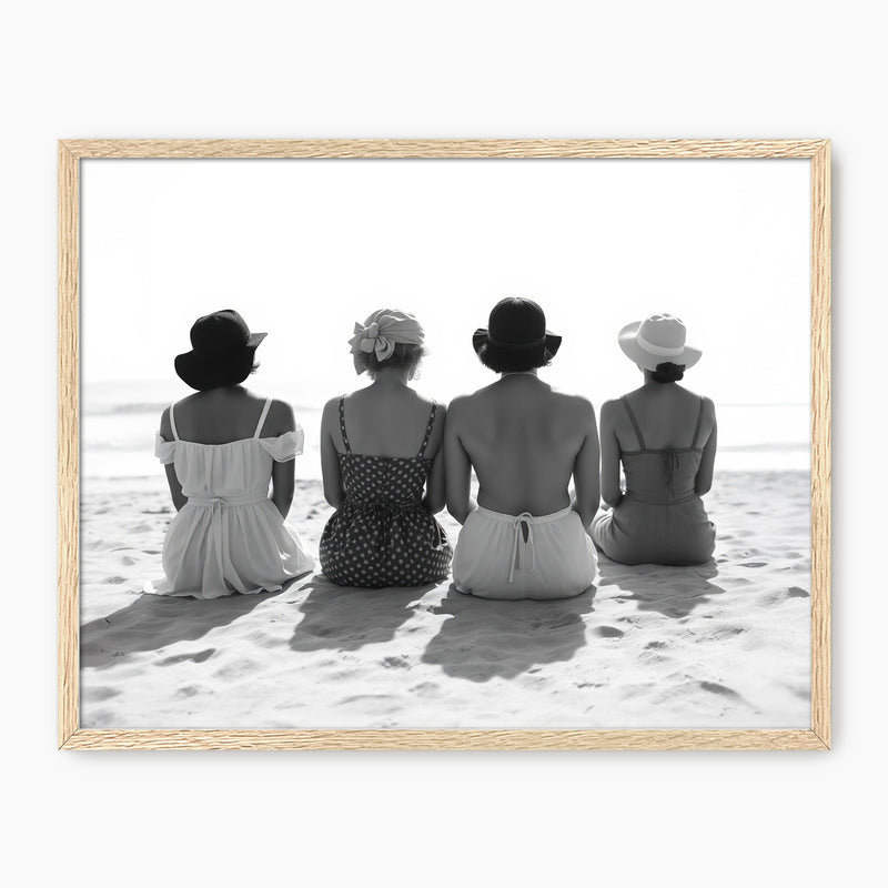 Women on the Beach Timeless Monochrome Photo - Sage and Rose Prints