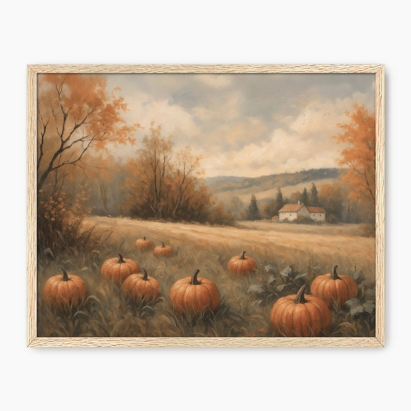 Pumpkins in a Field Fall Painting - Sage and Rose Prints