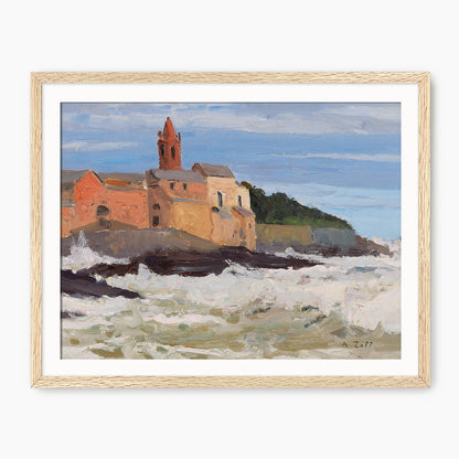 Post Impressionist Coastal Village - Sage and Rose Prints