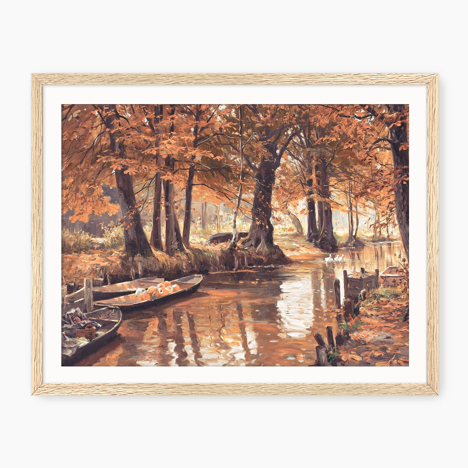 Walter Moras painting fall print, fall artwork with wood frame, fall wall art, fall forest, autumn trees, vintage style, rustic, fall painting, fall wall decor in burnt orange and light beige, Sage & Rose Prints