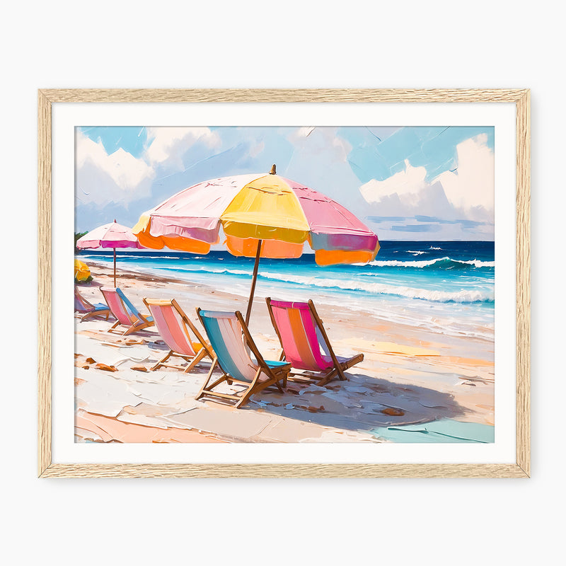 Bright Pink Beach Umbrellas and Chairs - Sage and Rose Prints