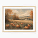 Pumpkin fall print, fall artwork with wood frame, fall wall art in burnt orange and light blues Sage & Rose Prints