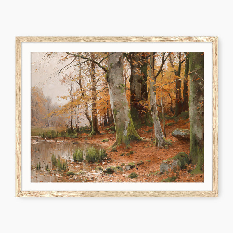 Walter Moras fall print, fall artwork with wood frame, fall wall art, fall forest, autumn trees, vintage style, rustic, fall painting, fall wall decor in burnt orange and light beige, Sage & Rose Prints