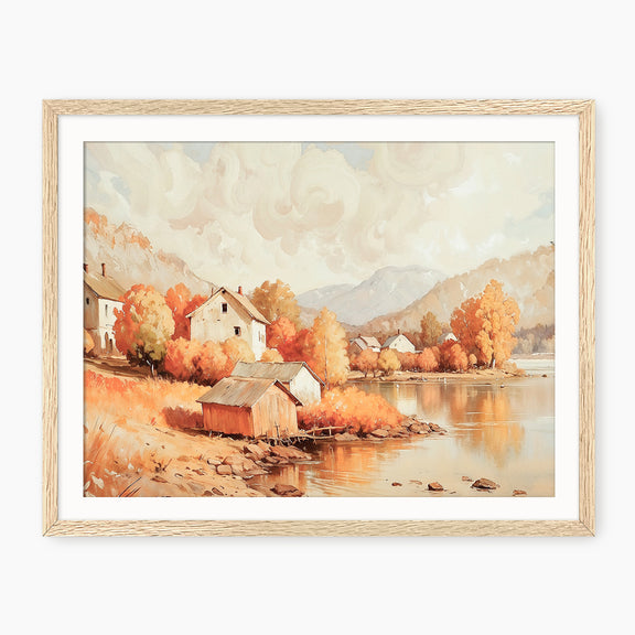 Lake House in Fall Watercolor Print - Sage and Rose Prints