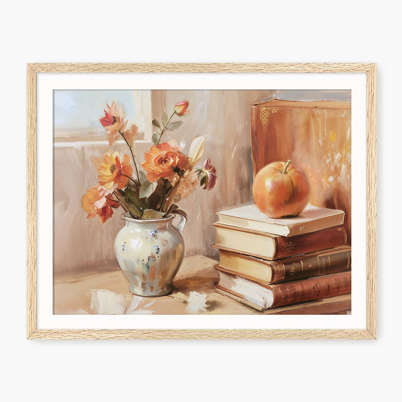 Rustic Fall Bouquet with Books Art Print - Sage and Rose Prints