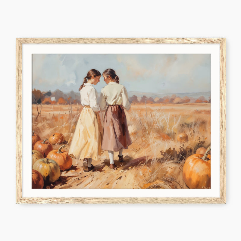 Fall Landscape with Girls in a Field - Sage and Rose Prints
