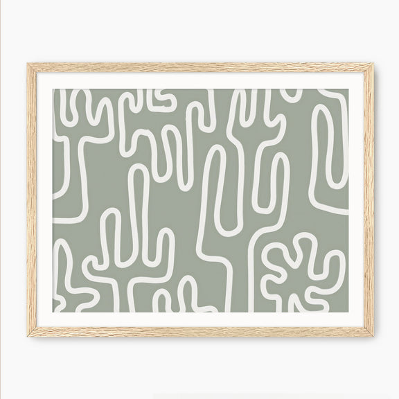Abstract Cactus Line Art - Sage and Rose Prints