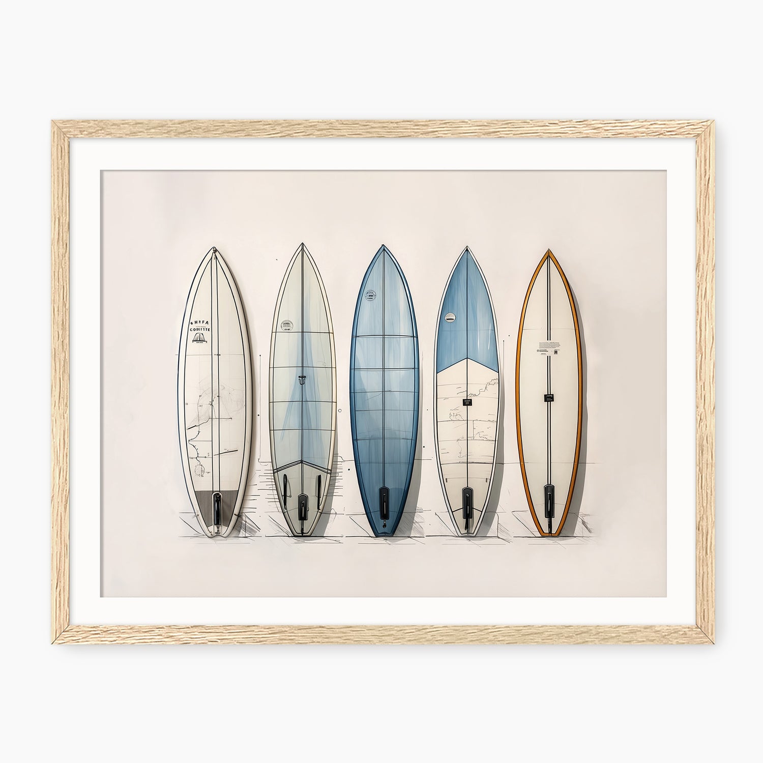 Surfboard Wall Art in Blues and Tans - Sage and Rose Prints