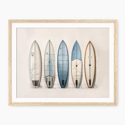 Surfboard Wall Art in Blues and Tans - Sage and Rose Prints