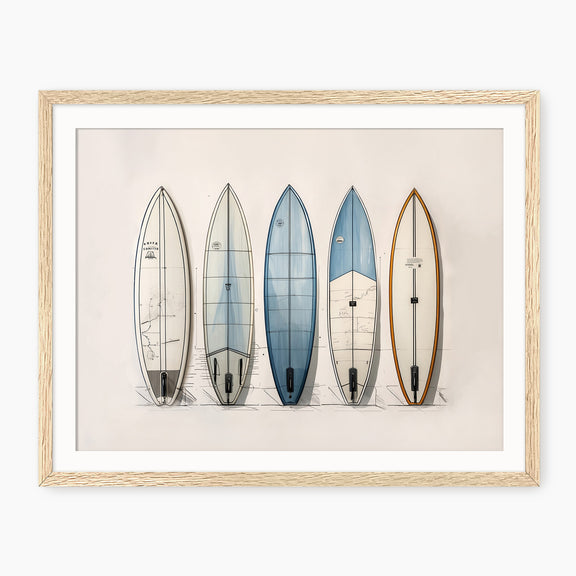Surfboard Wall Art in Blues and Tans - Sage and Rose Prints