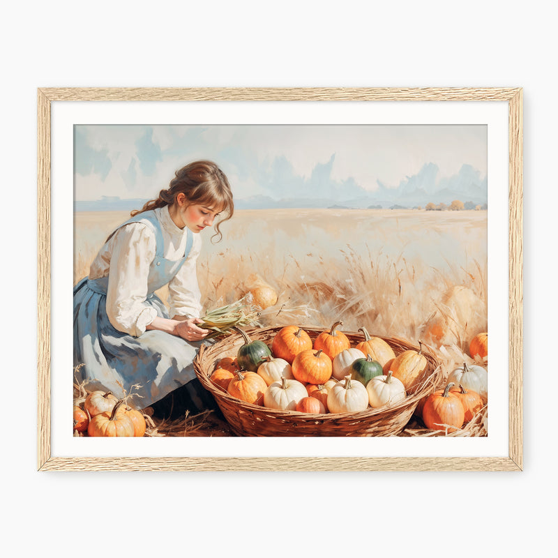 Victorian Girl and Fall Harvest Art Print - Sage and Rose Prints