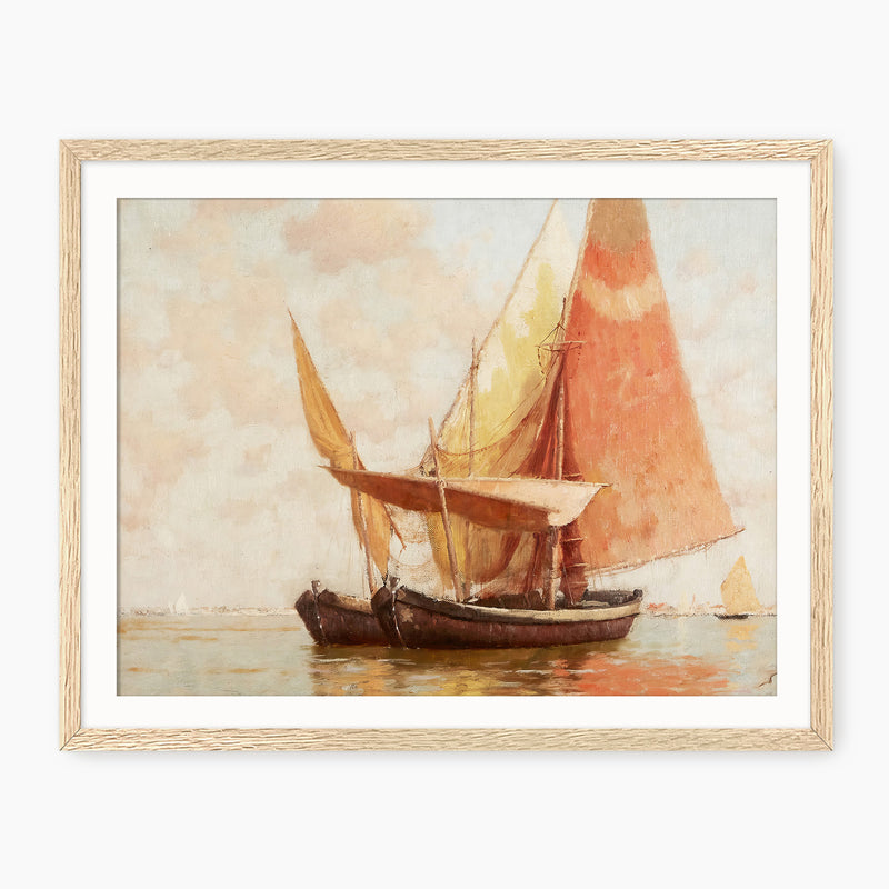 Vintage Amber Sailboat Painting Print - Sage and Rose Prints