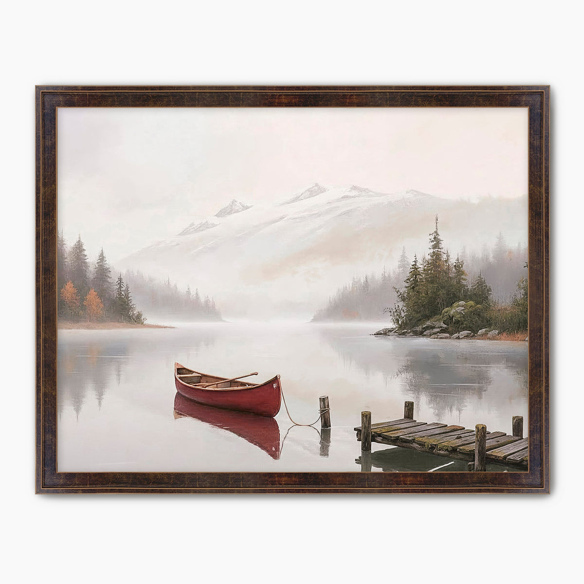 Canoe on a Misty Lake Watercolor - Sage and Rose Prints