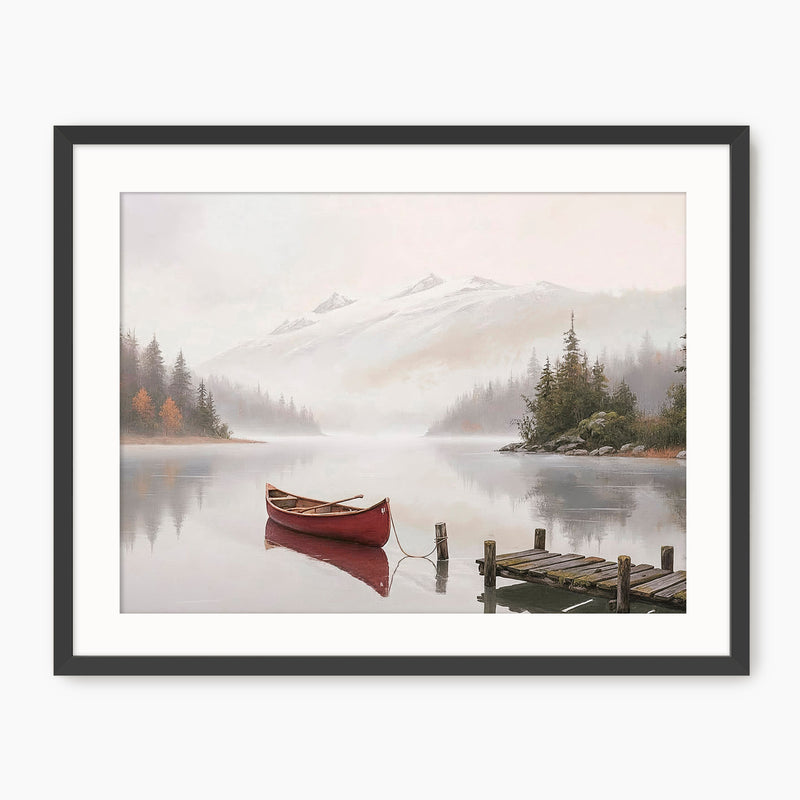 Canoe on a Misty Lake Watercolor - Sage and Rose Prints