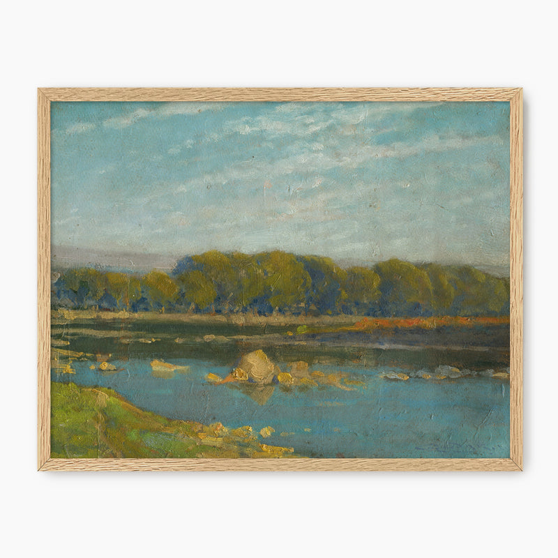 Vintage Lake Landscape Painting