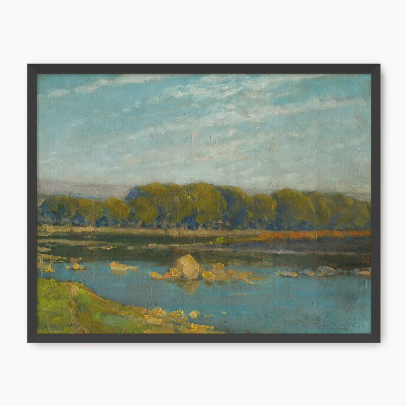 Vintage Lake Landscape Painting