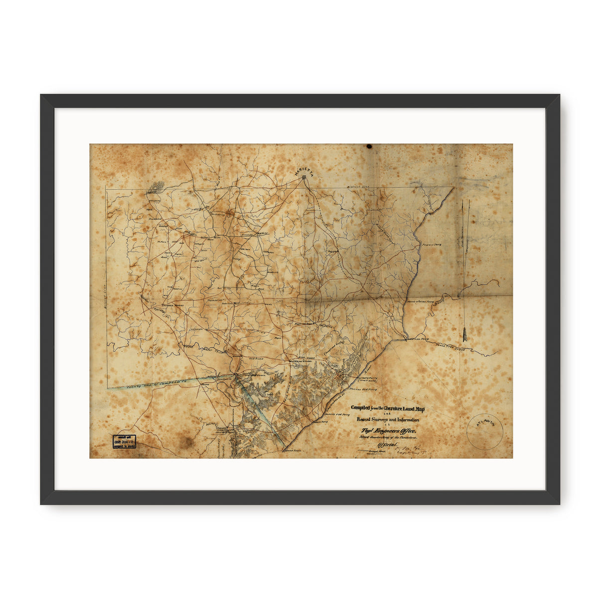 Historic Sepia Map of Cobb County, Georgia - Sage and Rose Prints