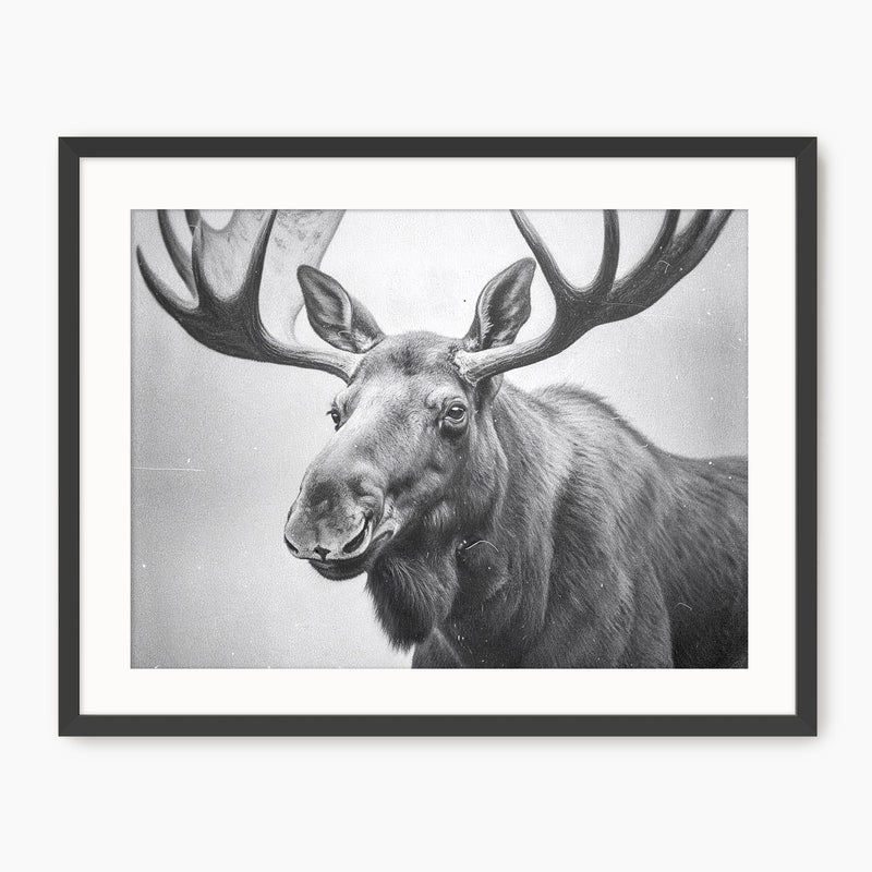 Black and White Vintage Moose Photograph - Sage and Rose Prints
