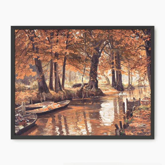 Walter Moras painting fall print, fall artwork with wood frame, fall wall art, fall forest, autumn trees, vintage style, rustic, fall painting, fall wall decor in burnt orange and light beige, Sage & Rose Prints