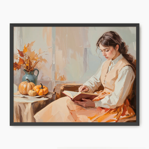 Victorian Woman Reading Fall Painting - Sage and Rose Prints