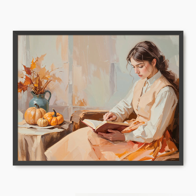 Victorian Woman Reading Fall Painting - Sage and Rose Prints