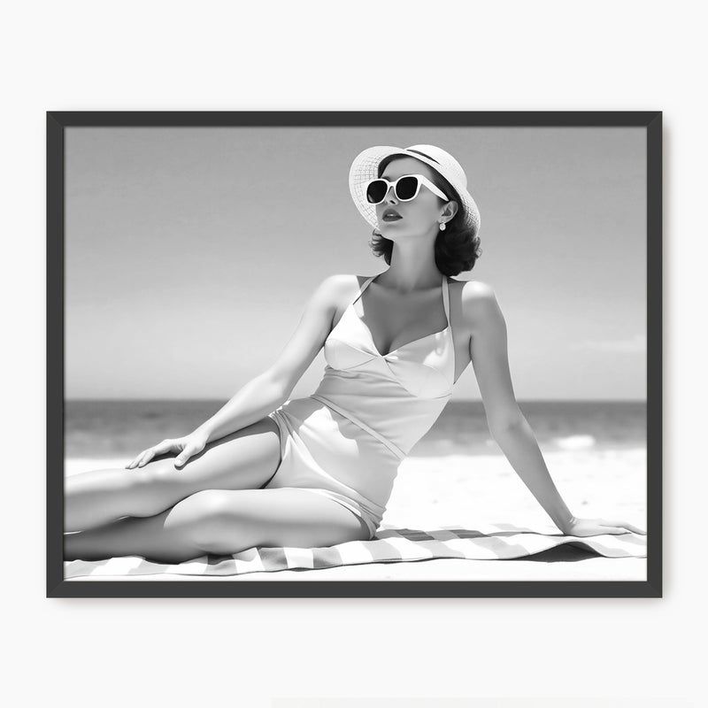 Woman Sunbathing Retro Black and White Photo - Sage and Rose Prints