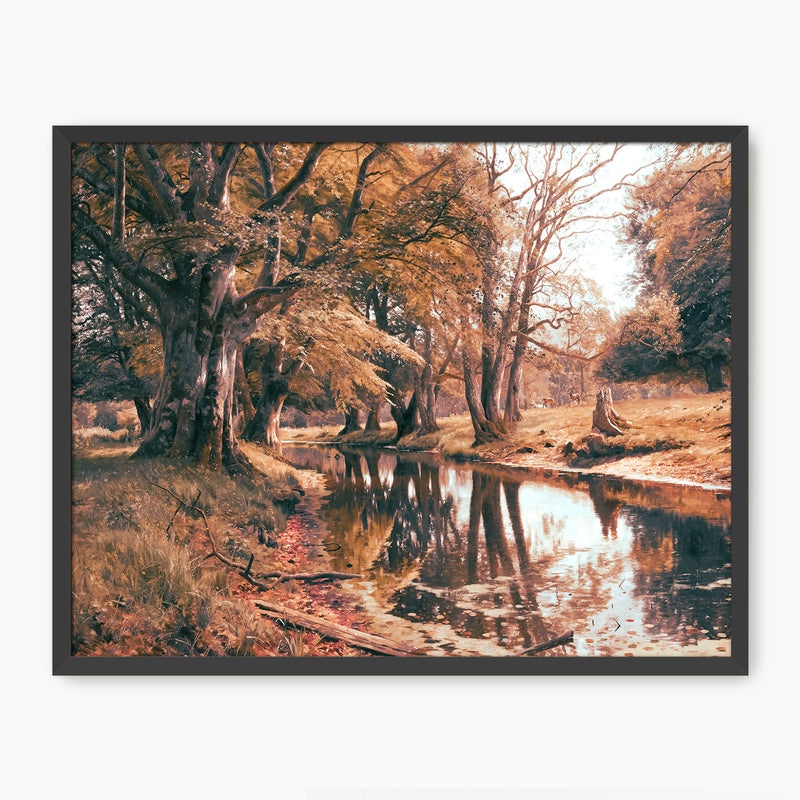 Peder Monsted fall print, fall artwork with black frame, fall wall art, pumpkin fall oil painting, fall wall decor in burnt orange and light beige, Sage & Rose Prints