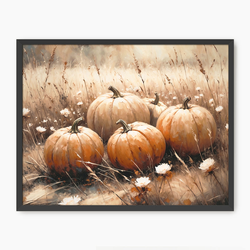 Pumpkin fall print, fall artwork with black frame, fall wall art, fall oil painting, fall wall decor in burnt orange and light beige Sage & Rose Prints