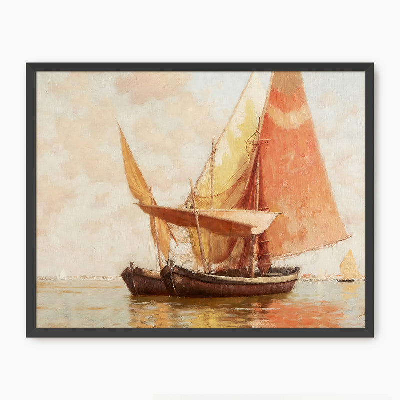 Vintage Amber Sailboat Painting Print - Sage and Rose Prints