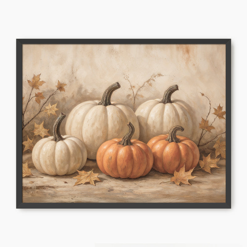 Pumpkin fall print, fall artwork with black frame, fall wall art, fall wall decor in burnt orange and light beige Sage & Rose Prints