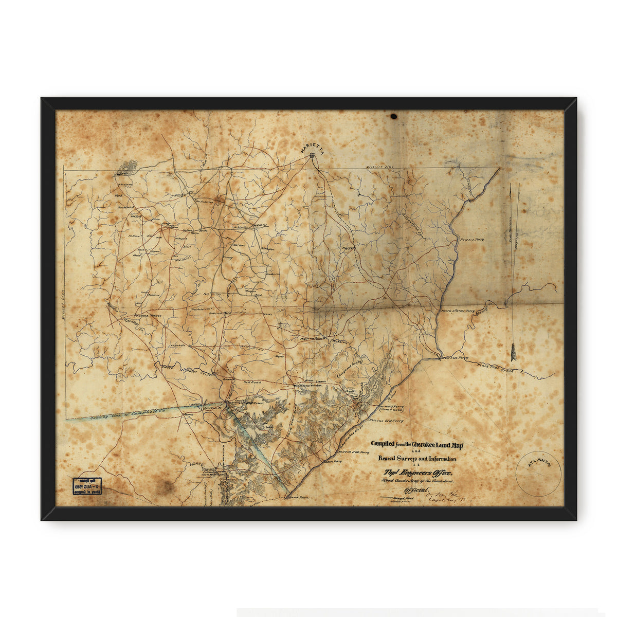 Historic Sepia Map of Cobb County, Georgia - Sage and Rose Prints