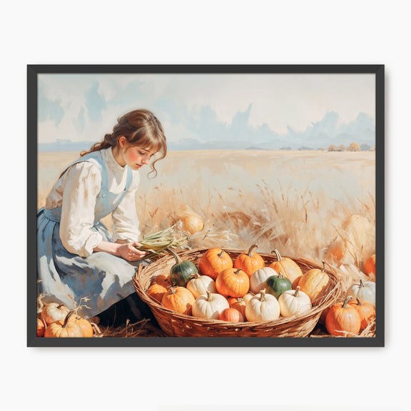 Victorian Girl and Fall Harvest Art Print - Sage and Rose Prints
