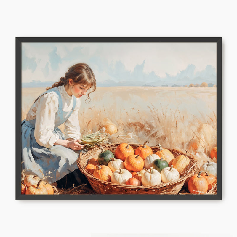 Victorian Girl and Fall Harvest Art Print - Sage and Rose Prints