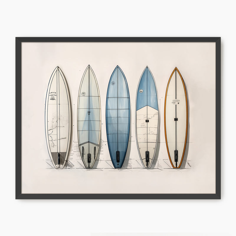 Surfboard Wall Art in Blues and Tans - Sage and Rose Prints