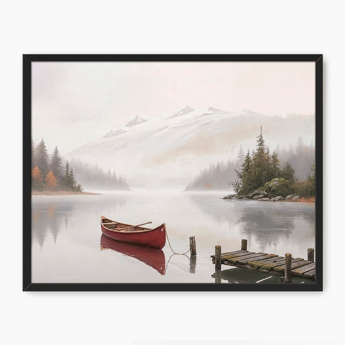 AK-32-Canoe on a misty lake watercolor - Sage and Rose Prints