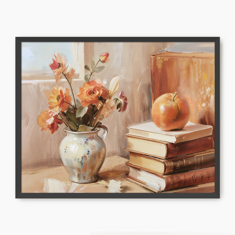 Rustic Fall Bouquet with Books Art Print - Sage and Rose Prints