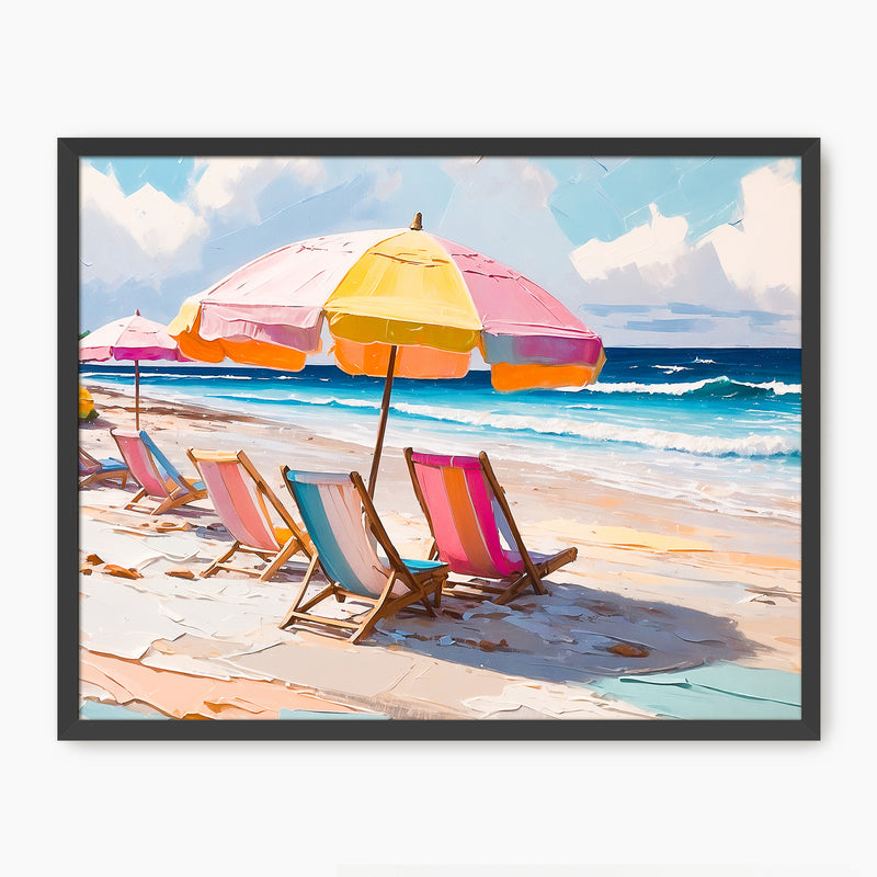 Bright Pink Beach Umbrellas and Chairs - Sage and Rose Prints